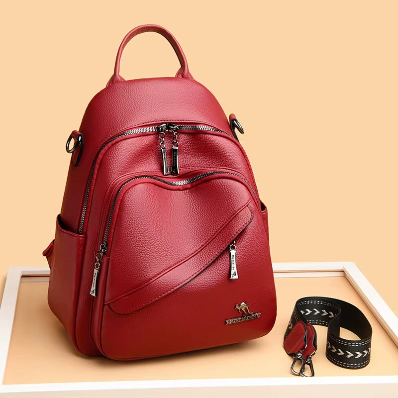Modern Women Shoulder Bag Simple Rucksack Soft Leather  Travel Bag Large Capacity