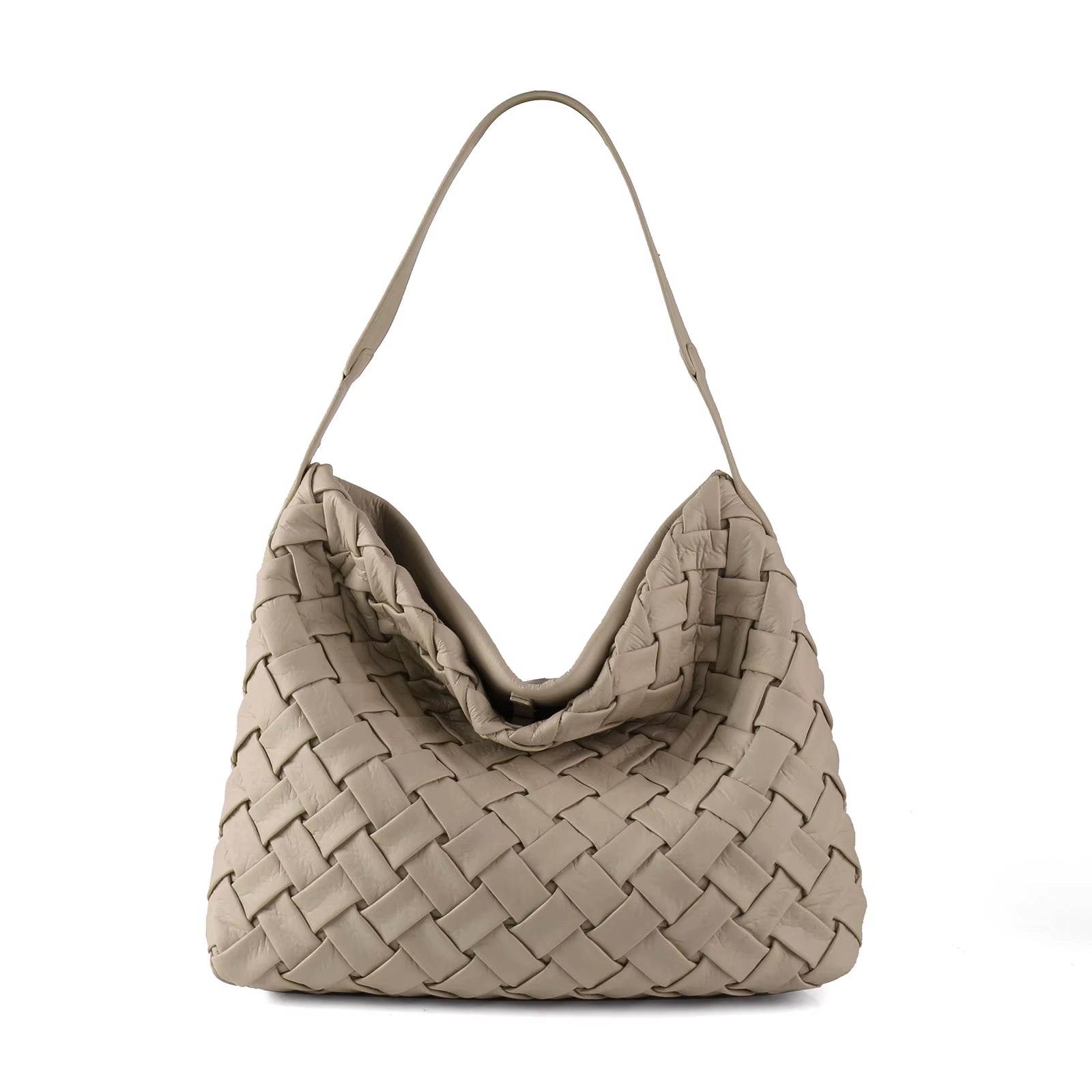 New Arrived Woven Tote Bag Women Textured Pleated Soft PU Leather Large Capacity Bags