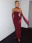 Women Party Club One Piece Wine Red Evening Dress 90S Vintage Sleeveless off Shoulder Long Dress