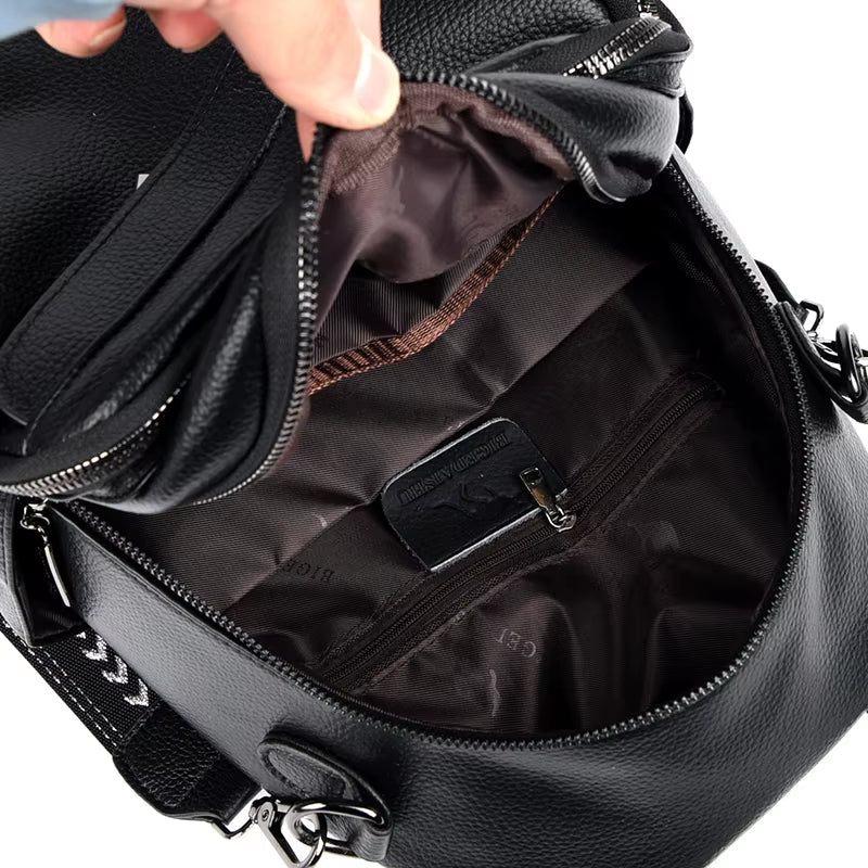 Modern Women Shoulder Bag Simple Rucksack Soft Leather  Travel Bag Large Capacity