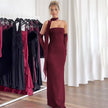 Women Party Club One Piece Wine Red Evening Dress 90S Vintage Sleeveless off Shoulder Long Dress