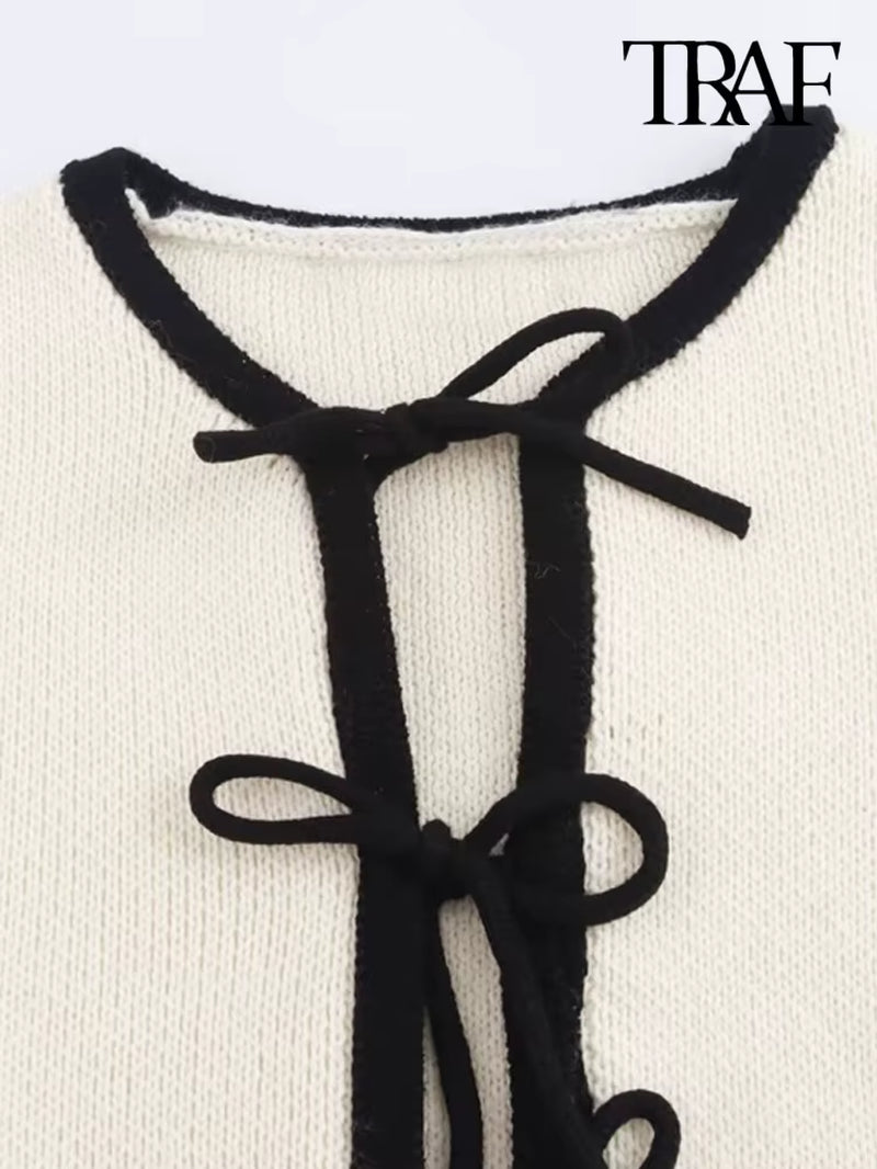 Womens Long Sleeve Knit Cardigan with Ties, Front Patch Pockets, New Female Outerwear