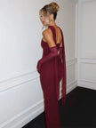 Women Party Club One Piece Wine Red Evening Dress 90S Vintage Sleeveless off Shoulder Long Dress