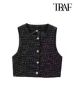 High Street Women Fashion with Gold Buttons Tweed Waistcoat and High Waist with Belt Shorts Skirts