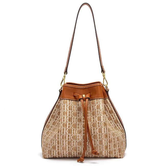 Fusion Versatile Drawstring Opening Design Bucket Bag Simple Retro Classic Style Women Bag